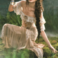 Vintage Off-the-Shoulder Beige Prom Dress Ruffled Lace Tulle Mermaid Evening Dress C8497