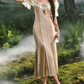 Vintage Off-the-Shoulder Beige Prom Dress Ruffled Lace Tulle Mermaid Evening Dress C8497