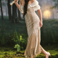 Vintage Off-the-Shoulder Beige Prom Dress Ruffled Lace Tulle Mermaid Evening Dress C8497