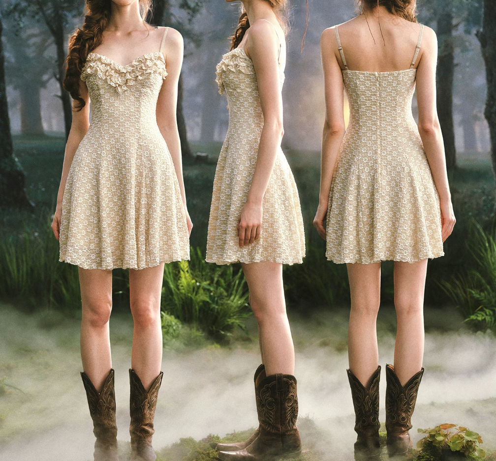 Trendy Spaghetti Straps Beige Homecoming Dress Ruffles Floral A-Line Birthday Dress C8498
