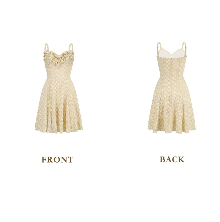 Trendy Spaghetti Straps Beige Homecoming Dress Ruffles Floral A-Line Birthday Dress C8498