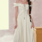 Charming Square Neck Ivory Prom Dress Ruffles Bodice Lace A-Line Evening Dress C8500