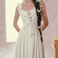 Charming Square Neck Ivory Prom Dress Ruffles Bodice Lace A-Line Evening Dress C8500