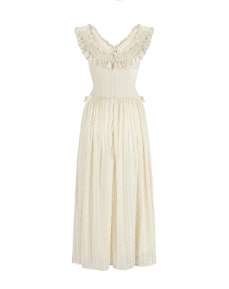 Charming Square Neck Ivory Prom Dress Ruffles Bodice Lace A-Line Evening Dress C8500