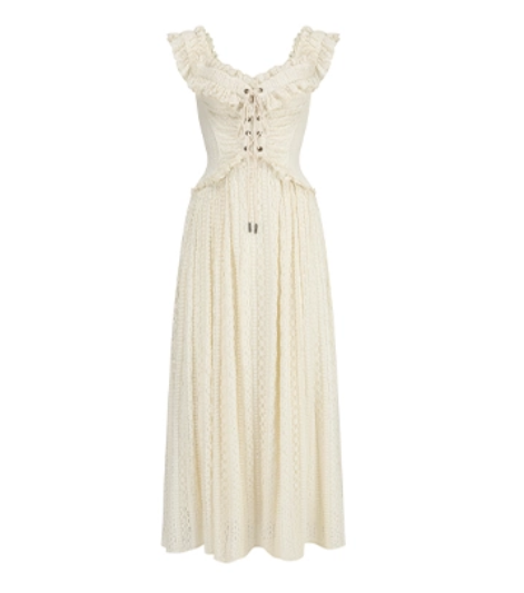 Charming Square Neck Ivory Prom Dress Ruffles Bodice Lace A-Line Evening Dress C8500