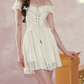 Elegant Off-the-Shoulder Ivory Homecoming Dress Lace Ruffles A-Line Birthday Dress C8501