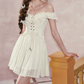 Elegant Off-the-Shoulder Ivory Homecoming Dress Lace Ruffles A-Line Birthday Dress C8501