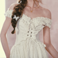 Elegant Off-the-Shoulder Ivory Homecoming Dress Lace Ruffles A-Line Birthday Dress C8501