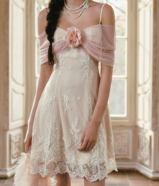 Fascinating Off-the-Shoulder Ivory Homecoming Dress Lace A-Line Birthday Dress C8502