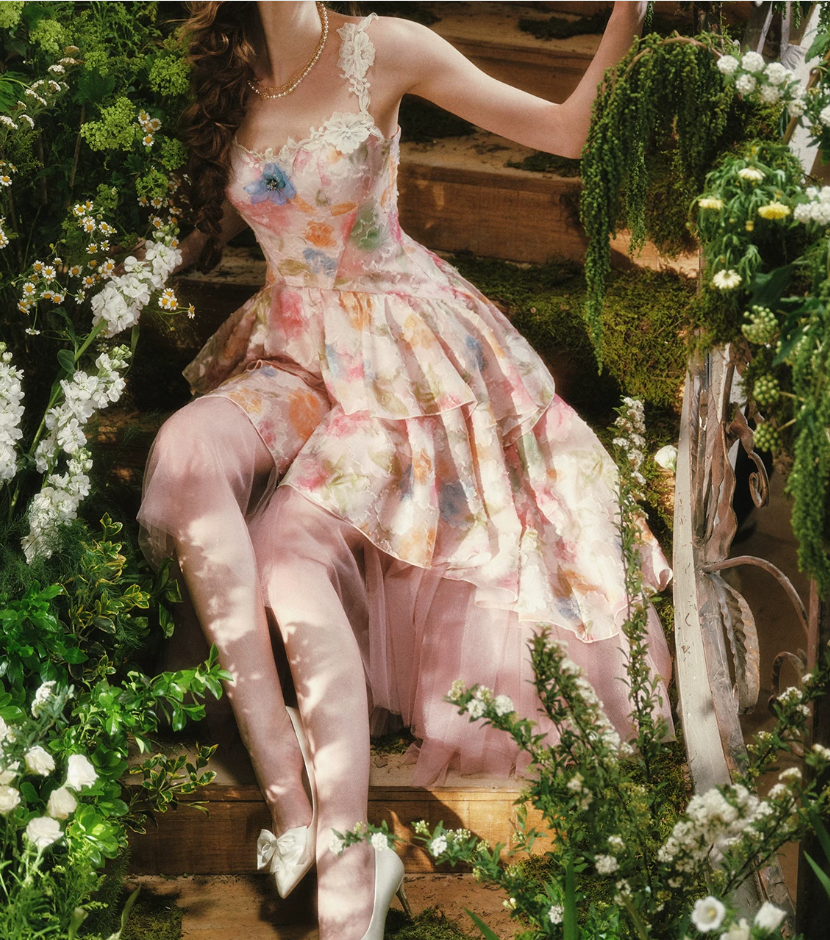 Robe de bal de princesse bustier à volants en satin long, robe de soirée C8117