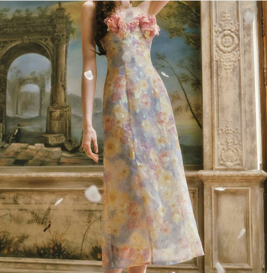 Ornate Spaghetti Straps Floral Prom Dress Appliques Sheath Evening Dress C8504