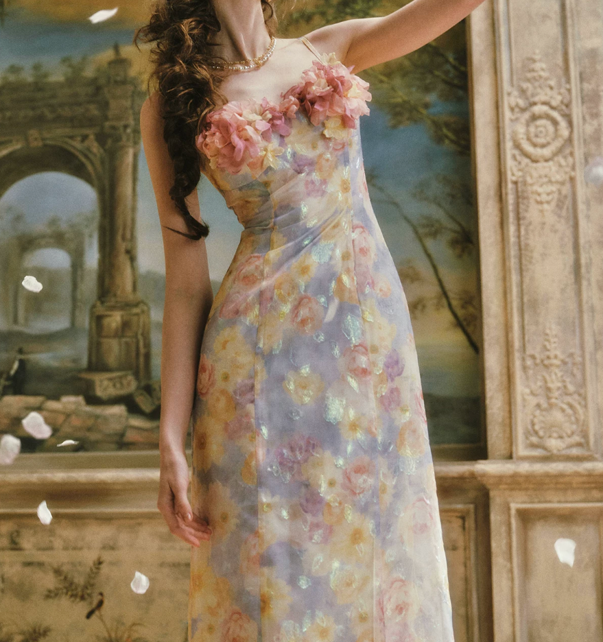 Ornate Spaghetti Straps Floral Prom Dress Appliques Sheath Evening Dress C8504