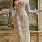 Ornate Spaghetti Straps Floral Prom Dress Appliques Sheath Evening Dress C8504