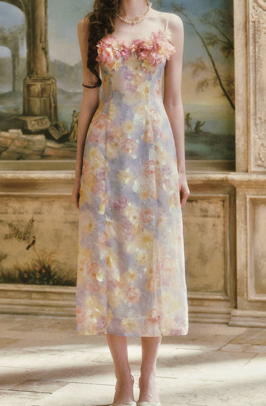 Ornate Spaghetti Straps Floral Prom Dress Appliques Sheath Evening Dress C8504