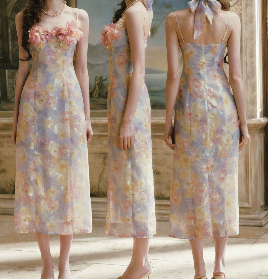 Ornate Spaghetti Straps Floral Prom Dress Appliques Sheath Evening Dress C8504