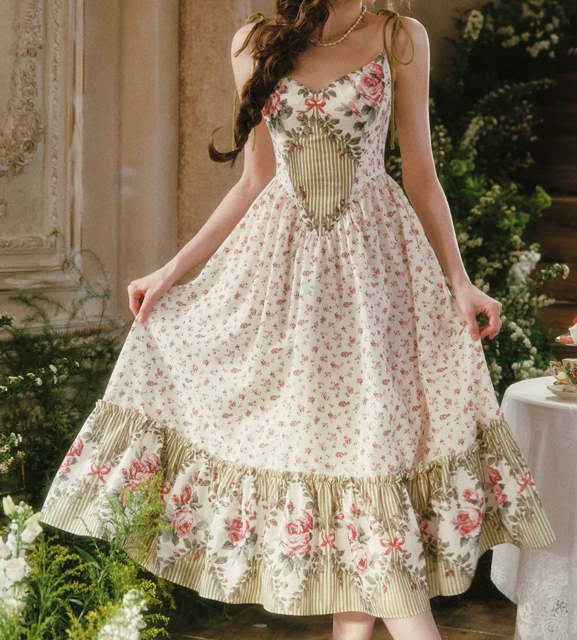 Sleek Spaghetti Straps Floral Prom Dress Ruffles A-Line Evening Dress C8506