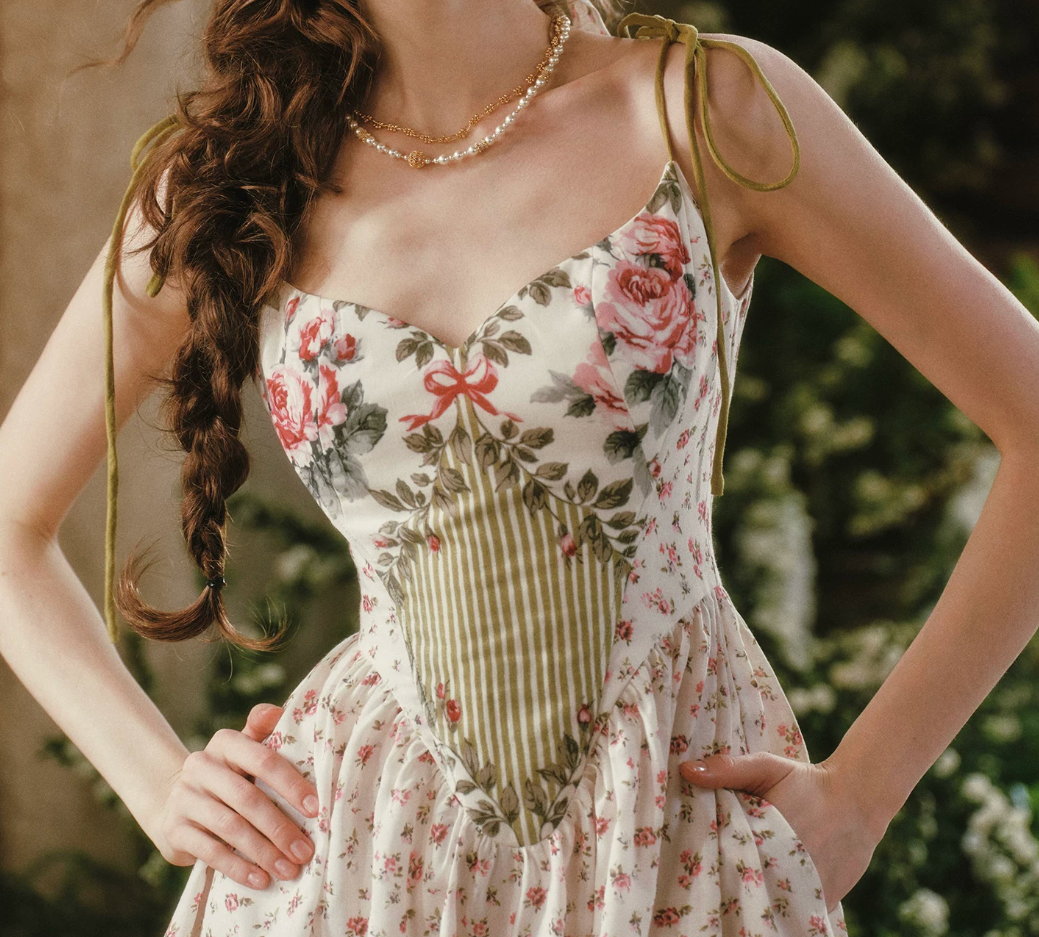 Sleek Spaghetti Straps Floral Prom Dress Ruffles A-Line Evening Dress C8506