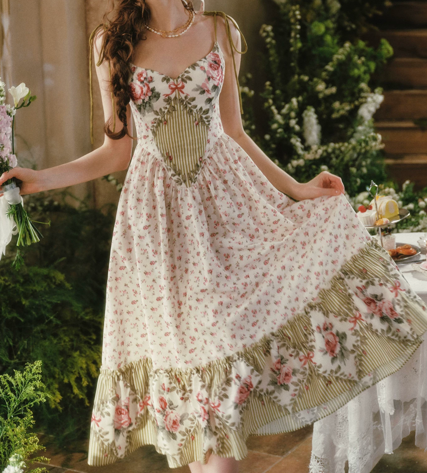 Sleek Spaghetti Straps Floral Prom Dress Ruffles A-Line Evening Dress C8506