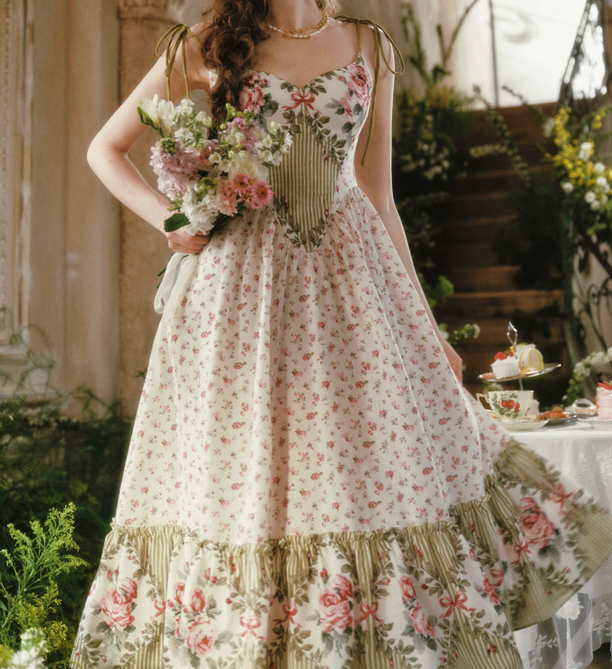 Sleek Spaghetti Straps Floral Prom Dress Ruffles A-Line Evening Dress C8506