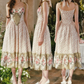 Sleek Spaghetti Straps Floral Prom Dress Ruffles A-Line Evening Dress C8506