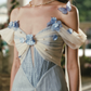 Trendy Off-the-Shoulder White & Blue Prom Dress Appliques Tulle A-Line Evening Dress C8508