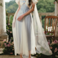 Trendy Off-the-Shoulder White & Blue Prom Dress Appliques Tulle A-Line Evening Dress C8508