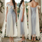 Trendy Off-the-Shoulder White & Blue Prom Dress Appliques Tulle A-Line Evening Dress C8508