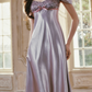 Superb Off-the-Shoulder Satin Purple Prom Dress Sequins Bow A-Line Evening Dress C8510