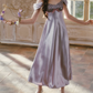 Superb Off-the-Shoulder Satin Purple Prom Dress Sequins Bow A-Line Evening Dress C8510