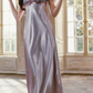 Superb Off-the-Shoulder Satin Purple Prom Dress Sequins Bow A-Line Evening Dress C8510