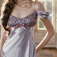 Superb Off-the-Shoulder Satin Purple Prom Dress Sequins Bow A-Line Evening Dress C8510