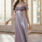 Superb Off-the-Shoulder Satin Purple Prom Dress Sequins Bow A-Line Evening Dress C8510