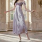 Superb Off-the-Shoulder Satin Purple Prom Dress Sequins Bow A-Line Evening Dress C8510