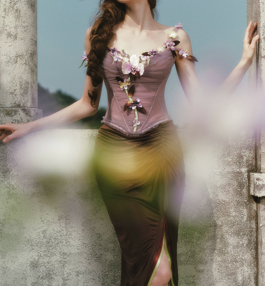 Robe de bal de princesse bustier à volants en satin long, robe de soirée C8117