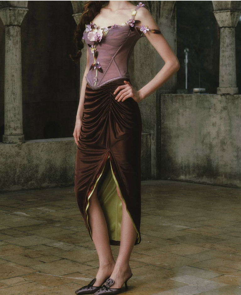 Robe de bal de princesse bustier à volants en satin long, robe de soirée C8117