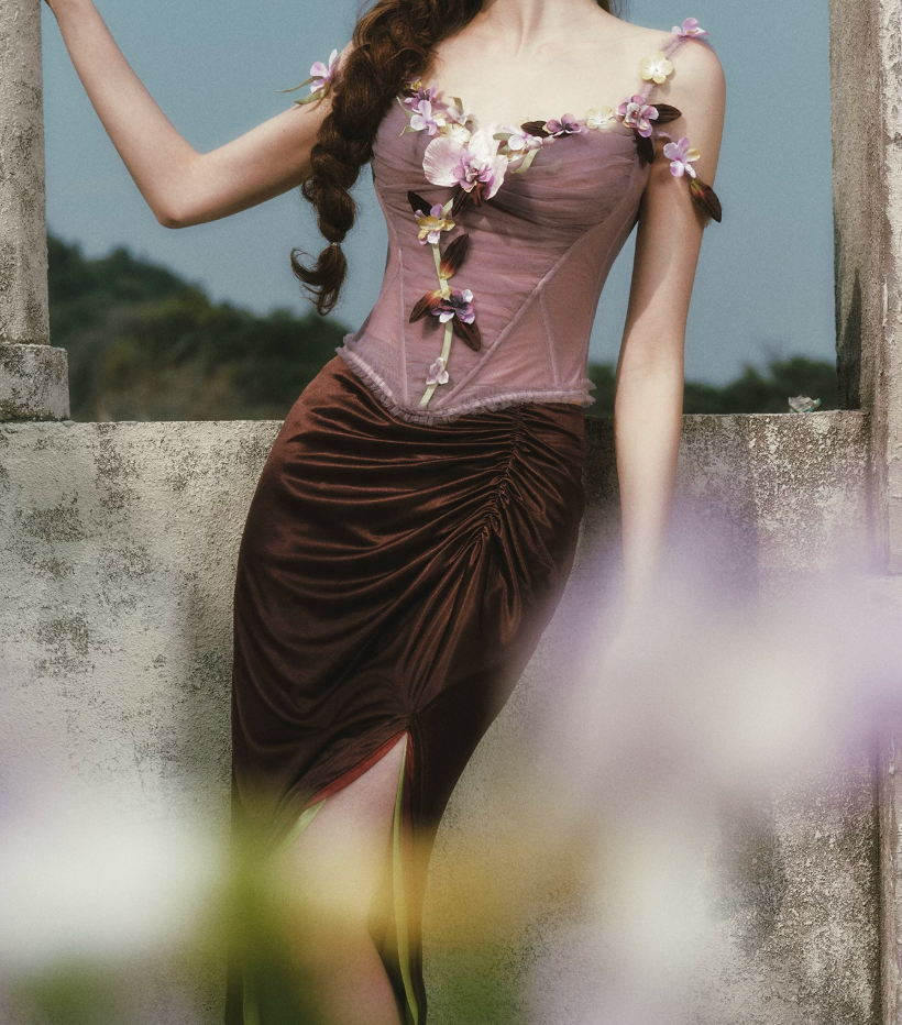 Robe de bal de princesse bustier à volants en satin long, robe de soirée C8117