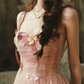 Ethereal Appliques Pink Prom Dress A-Line Spaghetti Straps Evening Dress C8512