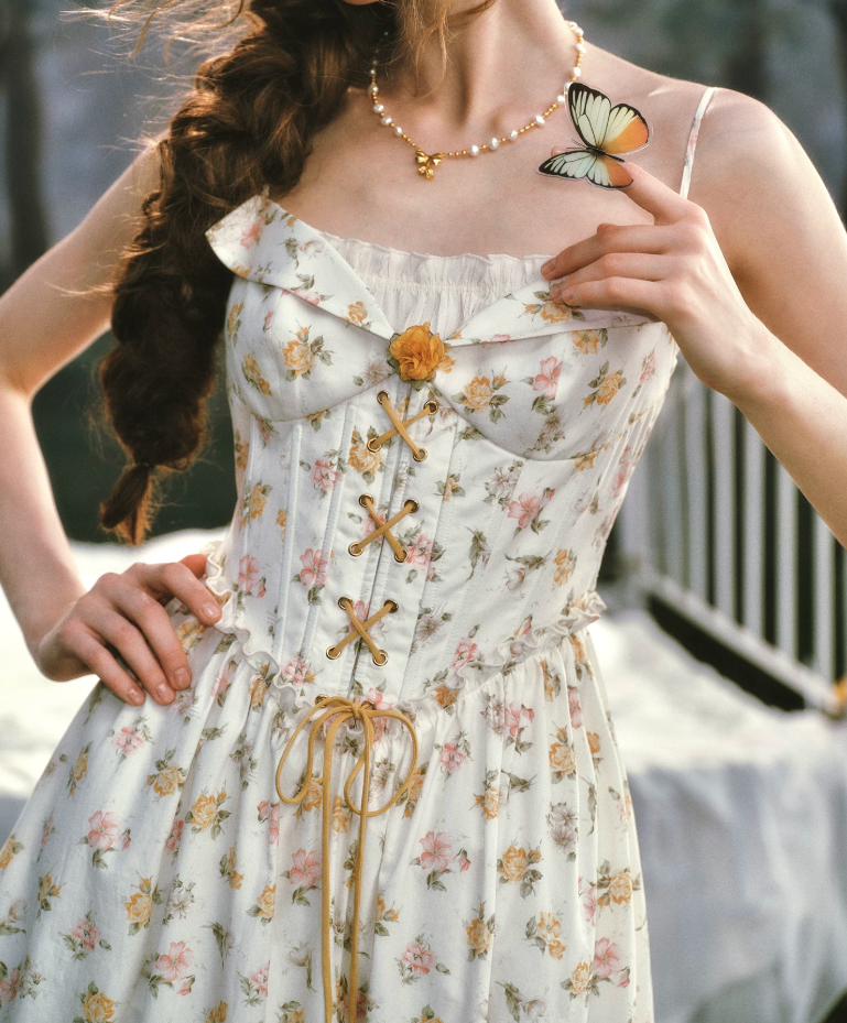 Chic Ruffles Floral Prom Dress A-Line Spaghetti Straps Evening Dress C8513
