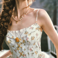 Chic Ruffles Floral Prom Dress A-Line Spaghetti Straps Evening Dress C8513