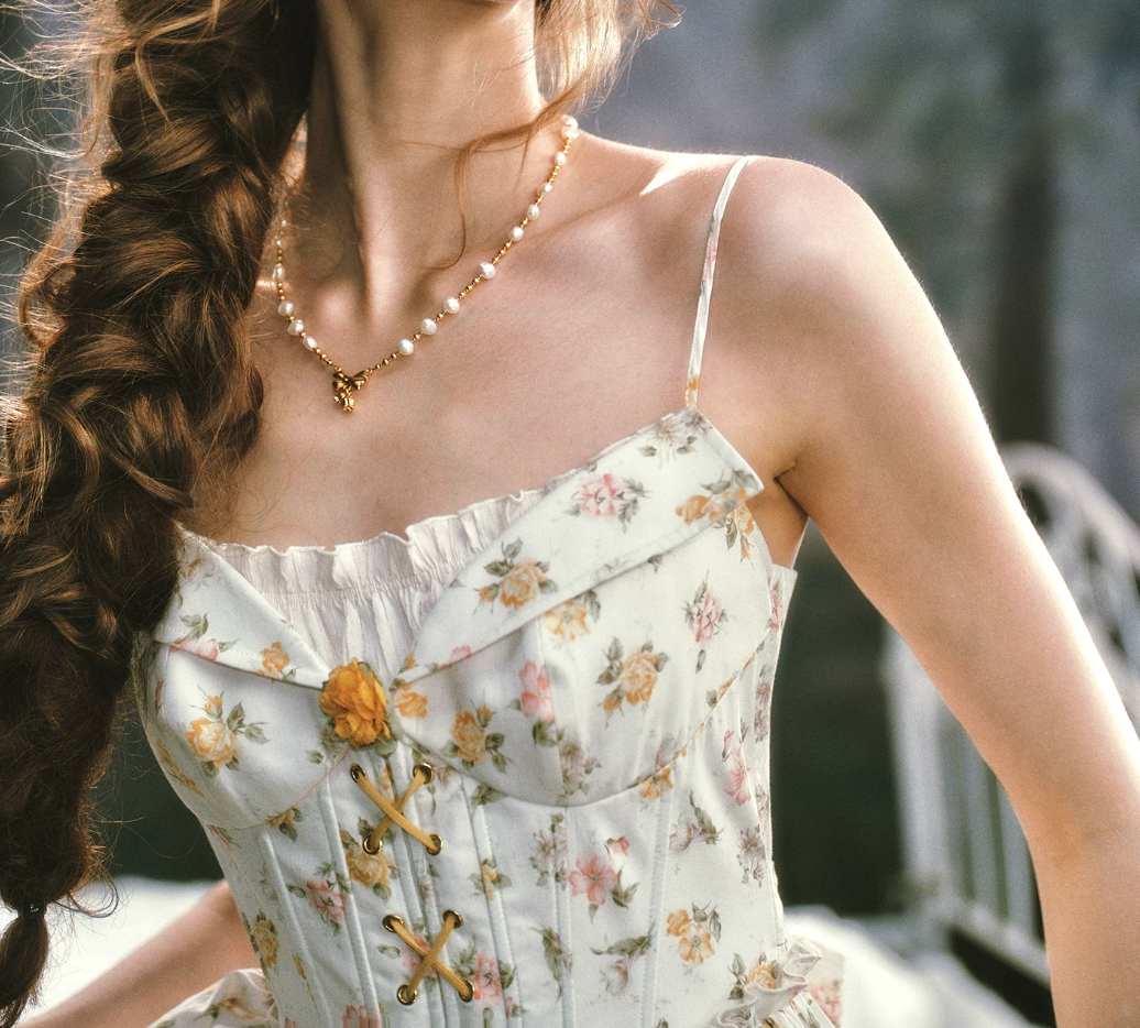 Chic Ruffles Floral Prom Dress A-Line Spaghetti Straps Evening Dress C8513