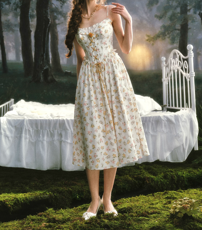 Chic Ruffles Floral Prom Dress A-Line Spaghetti Straps Evening Dress C8513