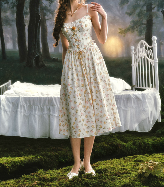 Chic Ruffles Floral Prom Dress A-Line Spaghetti Straps Evening Dress C8513