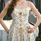 Chic Ruffles Floral Prom Dress A-Line Spaghetti Straps Evening Dress C8513