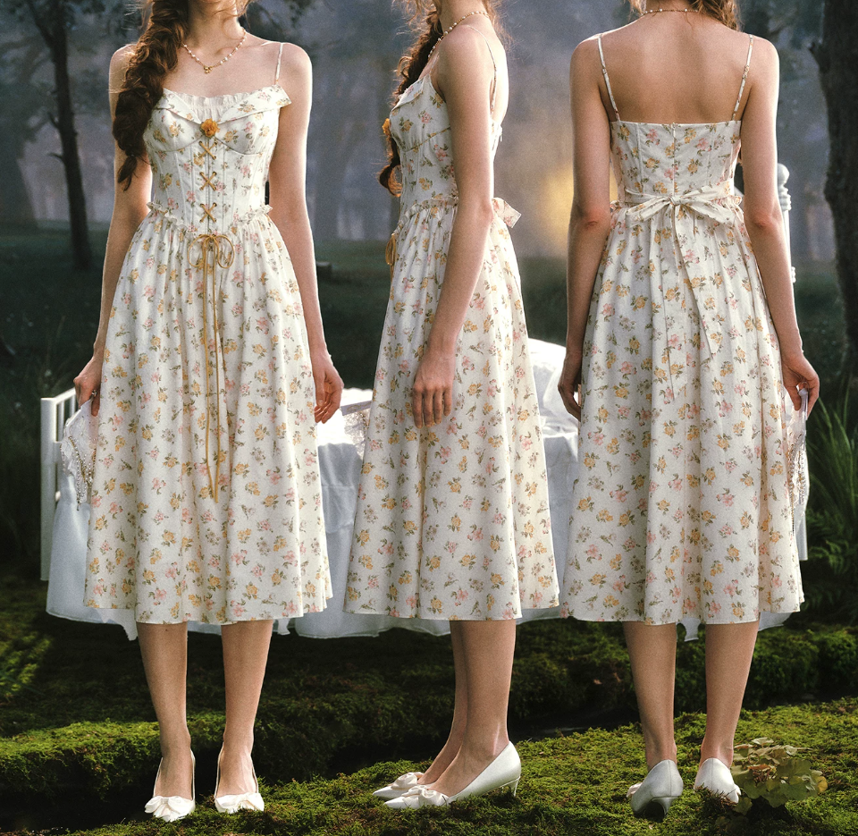 Chic Ruffles Floral Prom Dress A-Line Spaghetti Straps Evening Dress C8513