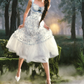 Dreamy A-Line Blue Prom Dress Floral Tulle Spaghetti Straps Evening Dress C8514