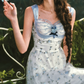 Dreamy A-Line Blue Prom Dress Floral Tulle Spaghetti Straps Evening Dress C8514