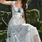 Dreamy A-Line Blue Prom Dress Floral Tulle Spaghetti Straps Evening Dress C8514