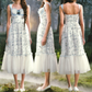 Dreamy A-Line Blue Prom Dress Floral Tulle Spaghetti Straps Evening Dress C8514