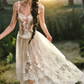 Ornate Spaghetti Straps Lace Prom Dress Floral Bows A-Line Evening Dress C8516