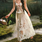Ornate Spaghetti Straps Lace Prom Dress Floral Bows A-Line Evening Dress C8516